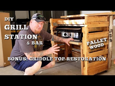 DIY pallet wood grill station & bar | Camp Chef griddle restoration