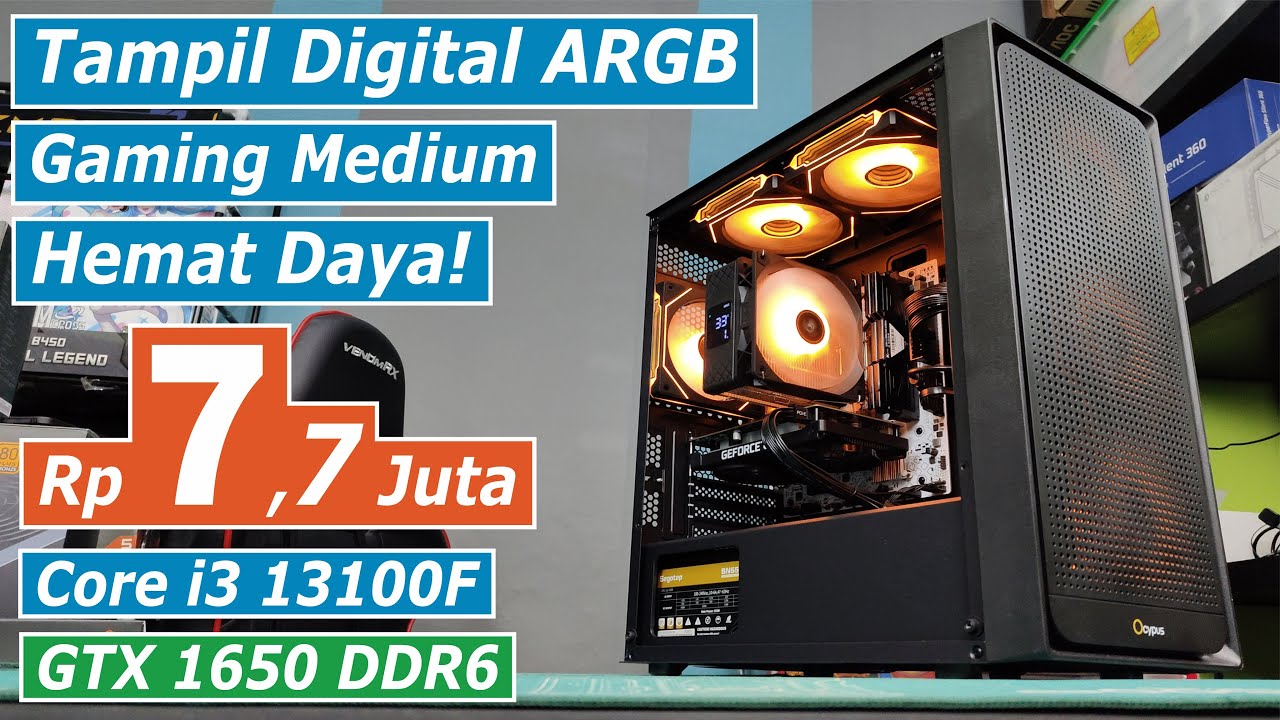 Rakit PC Gaming 7 Jutaan Tampilan Keren Hitam ARGB with Core i3 13100F + GTX 1650 DDR6