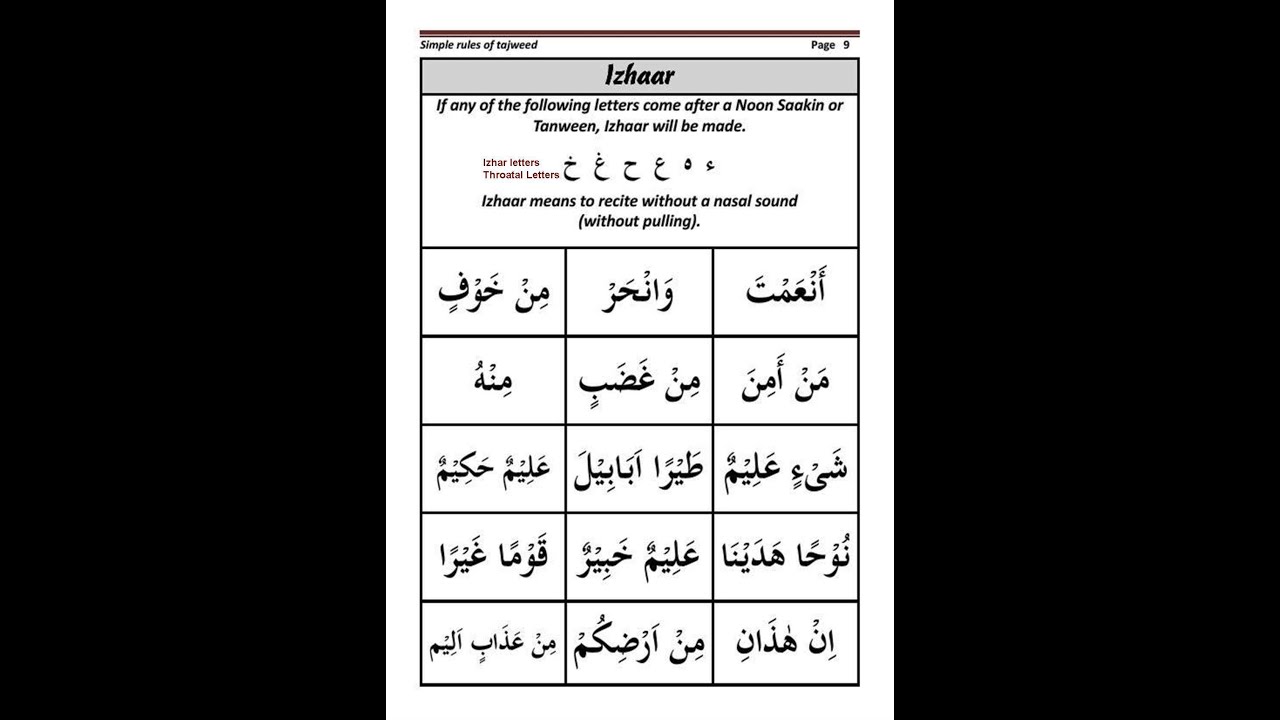 Easy Tajweed ( English ) , Rule of Izhaar
