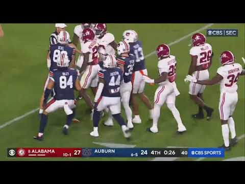 Iron Bowl fight knocks over ref + Alabama pick 6 to end the game