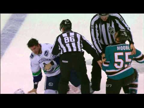 Canucks at Sharks - Guillaume Desbiens Vs Mike Moore - Pre-Season - 09.29.10 - HD