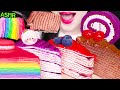 ASMR CREPE CAKE RAINBOW CHOCOLATE STRAWBERRY BLUEBERRY ROLL CAKE 크레이프 케이크 먹방 EATIN