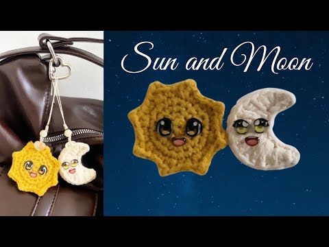 Crochet Sun and Moon, Celestial Lovers | Handmade Keychain | LovelyJovelle