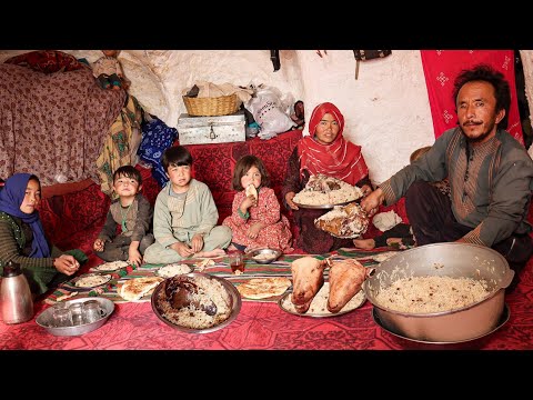 Cold Winter day in a Cave and Cooking Traditional Head Pulao Recipe | Village Life of Afghanistan