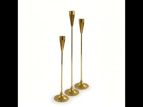 Linea Slim Gold. Набор высоких металлических подсвечников золотого цвета на тонкой ножке, 26/31/37 см - фото 1 - id-p2851226157