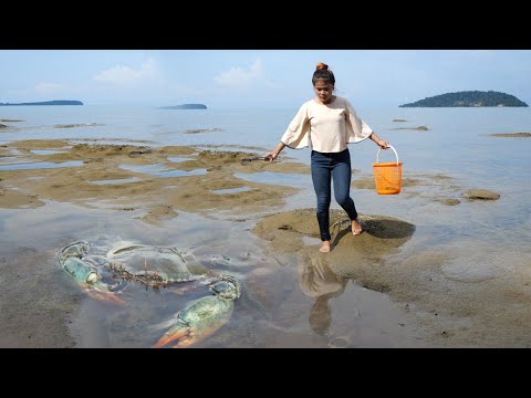 Catch And Cook Sea Crab At the Beach - Crab Cooking on Sand