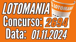 Lotomania de hoje, Lotomania 01/11, Resultado da Lotomania 2694,