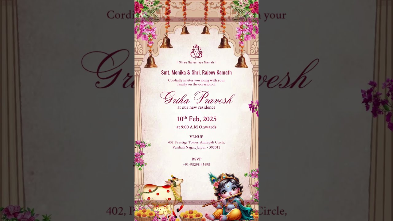 Elegant Gold Griha Pravesh Invite