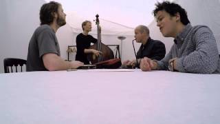 Jamie Cullum with Medeski, Martin and Wood backstage at the Cheltenham Jazz Festival