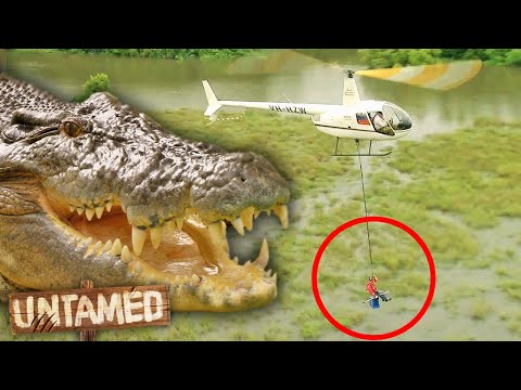 Dangling from a Chopper to Raid Croc Nests! 🤯 | Keeping Up with the Joneses Clips | Untamed