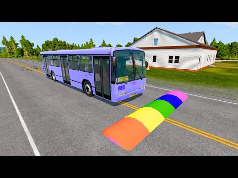 Colour Bus & Car vs Rainbow Speed bumps - Beamng Drive