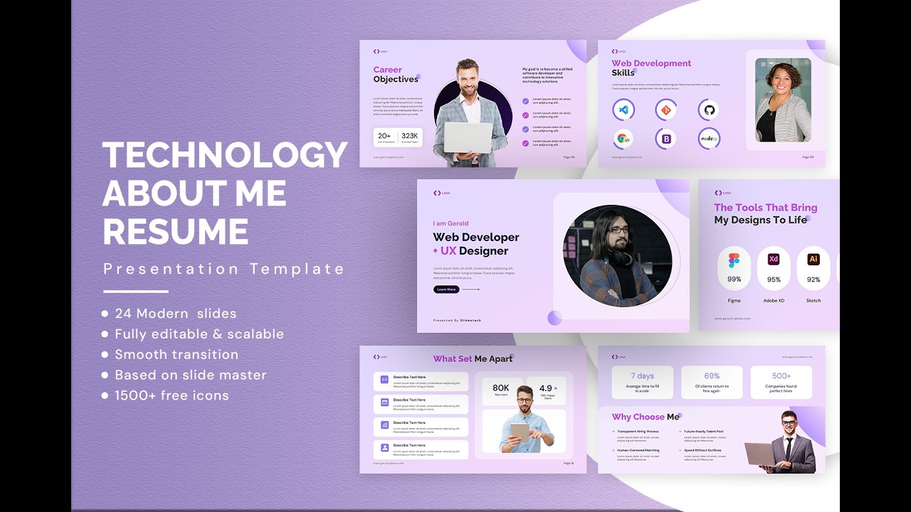 Technology About Me Resume Presentation Template | Modern CV & Portfolio Slides