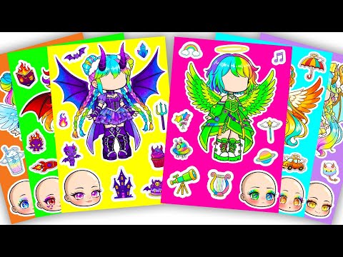 🍒Paper DIY🍒 Cute Angel vs Demon X Gacha Sticker Book #angel #demon #doll #paperdiy #gachalife #asmr