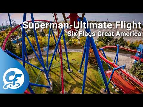 Front row point of view footage of Superman - Ultimate Flight