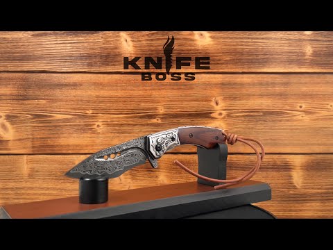 KnifeBoss lovecký zavírací damaškový nůž Rosewood VG-10