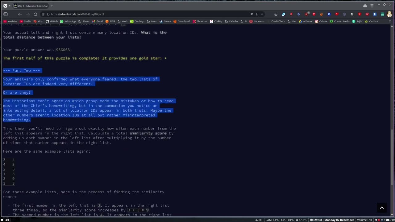 2024 Advent of Code Day 1 (Part 2)