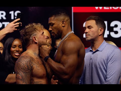 Anthony Joshua's FISTS pressed against Jake Paul's face during FACE OFF | FULL WEIGH IN