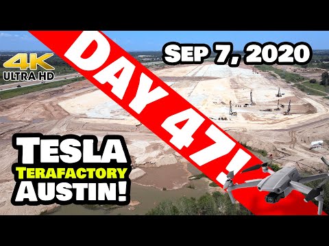Tesla Gigafactory Austin 4K  Day 47 - 9/7/20 - Tesla Terafactory TX - Labor Day USA - Crew is Off!