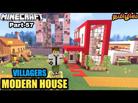 JINESH GAMING - Minecraft pocket edition | build red modern house for villagers in tamil | Jinesh gaming | part-57
