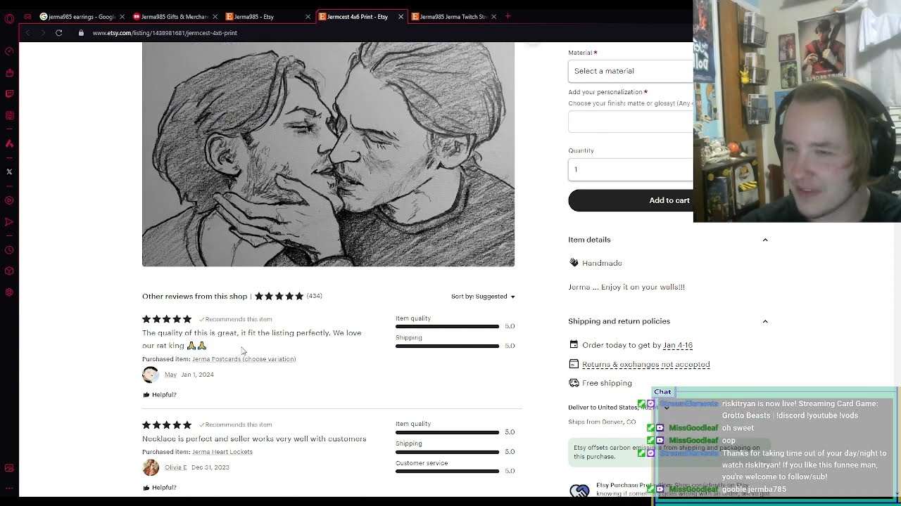 [part 2/2] Grotto Beasts Card Opening + Browsing The Jerma Etsy | Stream VOD [1/1/2024]