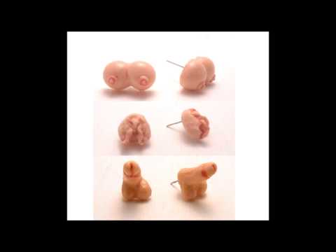 Miniature handmade breast, boobs, penis, dick, vagina, vulva, pussy earrings / studs polymer clay