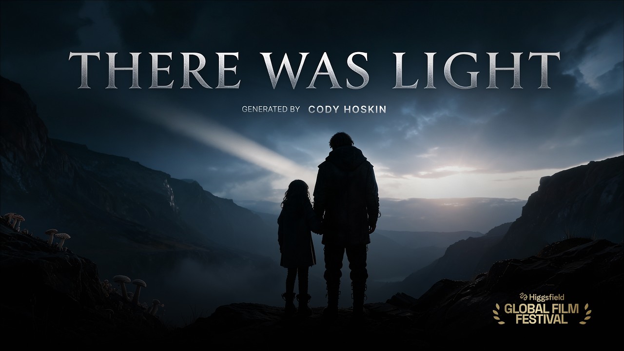 THERE WAS LIGHT cover: an adult and child silhouetted against a mountainous valley beneath a dramatic sky.