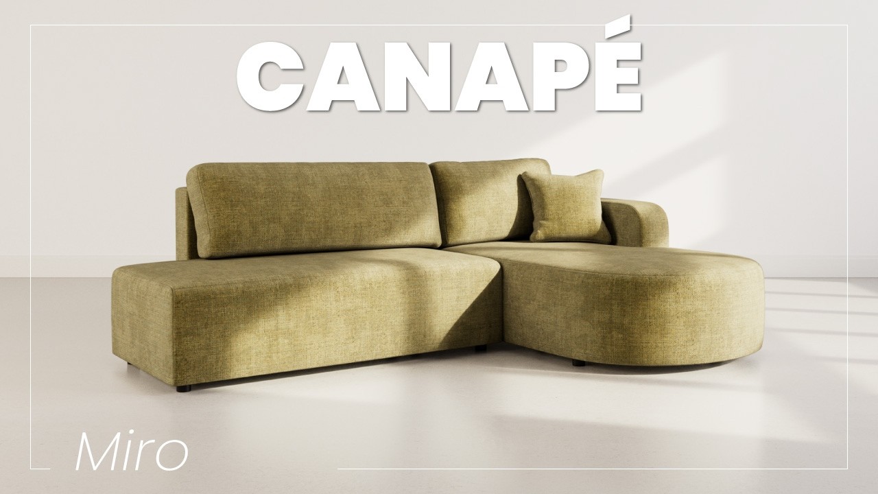 Thumbnail video of the produit Miro - Canapé d'angle gauche 4 places convertible avec coffre en velours texturé