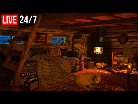 🔴 Relaxing Blizzard with Fireplace Crackling / Deep Sleep, from Insomnia, Sleep Better - Live 24/7