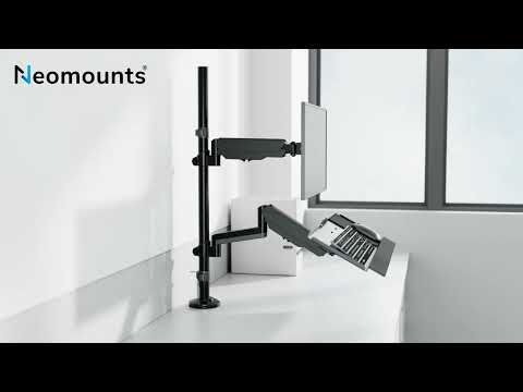 Neomounts DS90-325BL1 höhenverstellbarer, tischmontierter Arbeitsplatz für 17-32" Bildschirme, Tastatur und Maus - Schwarz video preview