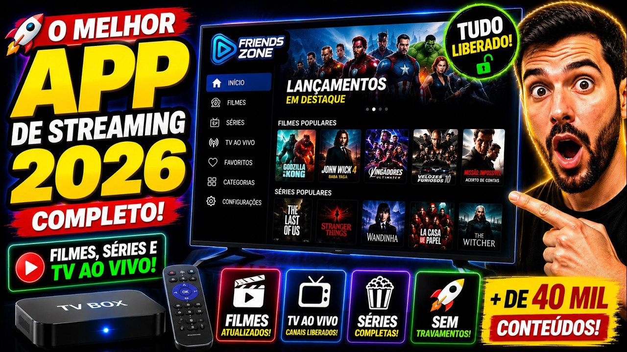 🚀 O MELHOR APP DE STREAMING 2026 COMPLETO: ASSISTA FILMES, SÉRIES E TV AO VIVO  - APP PARA TV BOX