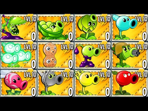All PEA Plants Max Level Power-Up vs All Zombies (Modern Day) - Plants vs Zombies 2 (PVZ2)