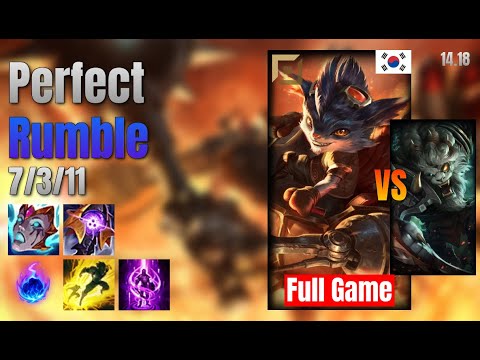 Perfect Top Rumble vs Rengar lol KR solo rank Full Game 14.18