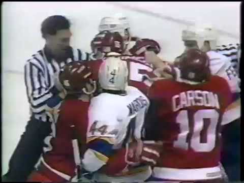 Detroit Red Wings vs St. Louis Blues Line Brawl 1991