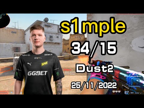 s1mple (34-15) - FACEIT GAME POV - DUST2 - 34KILLS - 25/11/2022