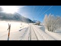 4K Landquart Vereina St Moritz Snow Cab Ride Switzerland 01 2021 Führerstandsmitfahrt