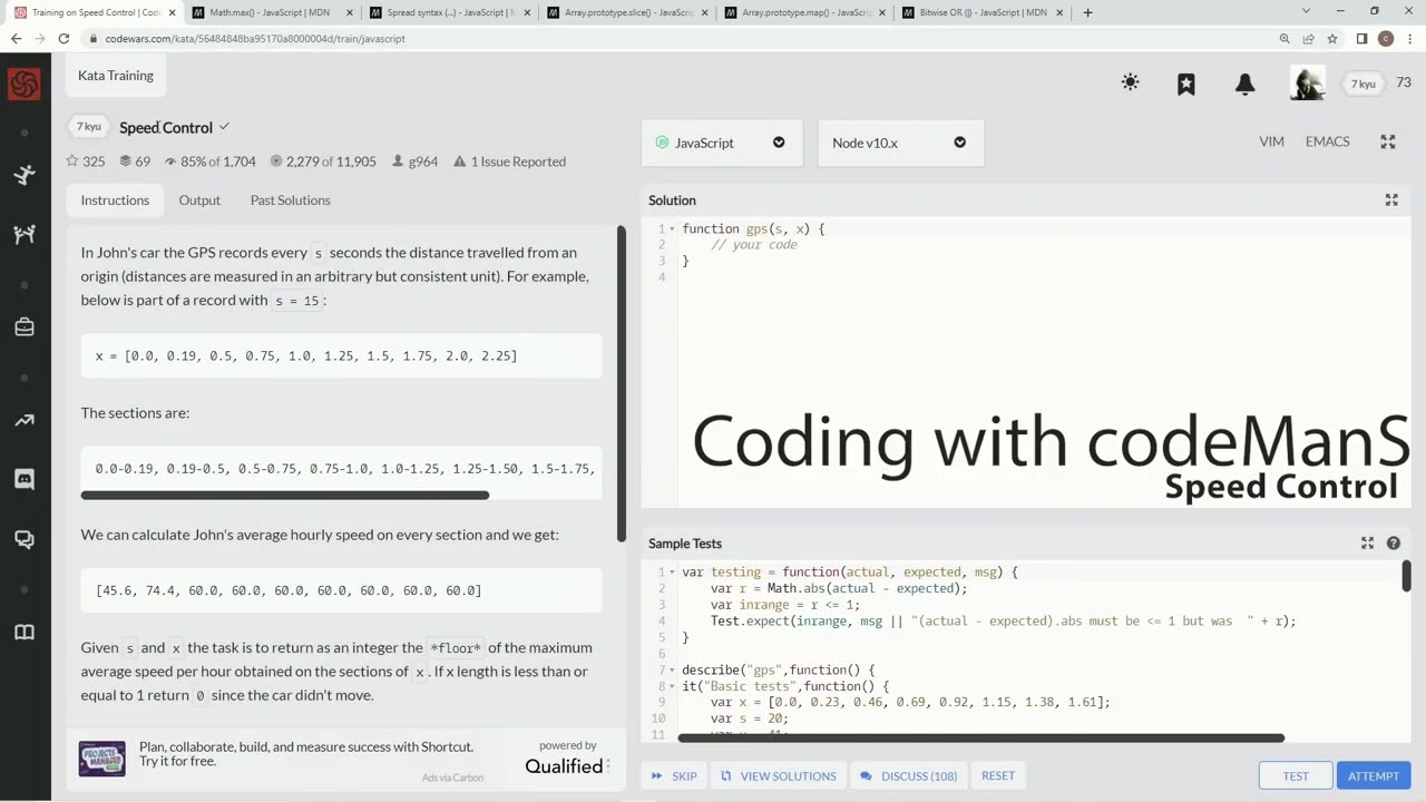 Codewars 7 kyu Speed Control JavaScript