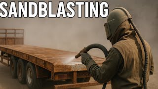 Sandblasting paint rust off a trailer