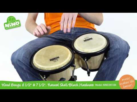 Wood Bongo 6 1/2" & 7 1/2" - Natural Shell/Black Hardware - NINO3NT BK
