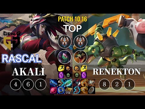 GEN Rascal Akali vs Renekton Top - KR Patch 10.16