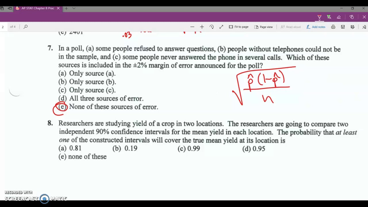 AP Stat Ch 8 Test Explained