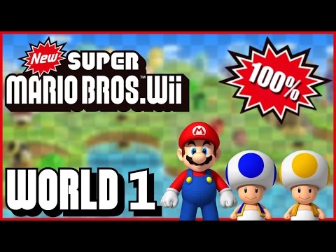 New Super Mario Bros Wii - World 1 (Peach Castle) 100% multiplayer walkthrough