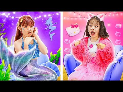 One Colored Makeover Challenge, Poor Hello Kitty Vs Rich Mermaid! | Baby Doll And Mike