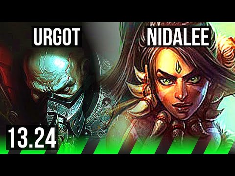 URGOT vs NIDALEE (JNG) | 7/0/2, 1100+ games, Godlike | KR Master | 13.24