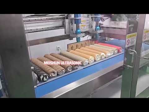 Inline cake roll slicing machine - ultrasonic cutting machine #cakecutting