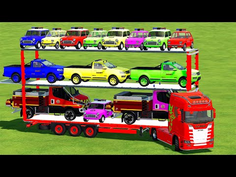 DELIVERING POLICE FIAT, MINI COOPER & IVECO WITH SCANIA TRUCK! Farming Simulator 22