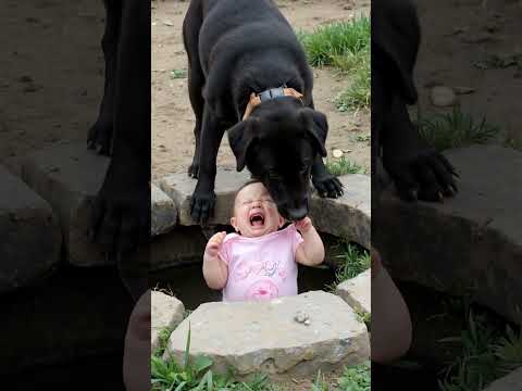 Dog Bites Collar to Save Baby by the Well #baby #heroicdog #cute #dog