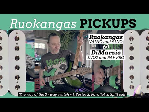 Ruokangas pickups. Comparing with DiMarzio Evo2 and Paf Pro. Parallel + series humbucking.
