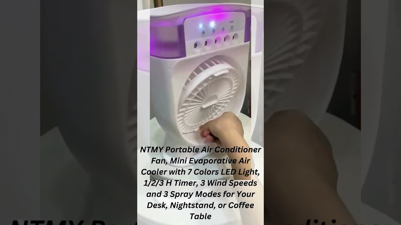 NTMY Portable Air Conditioner Fan, Mini Evaporative Air Cooler with 7 Colors LED Light, 123 H Timer,