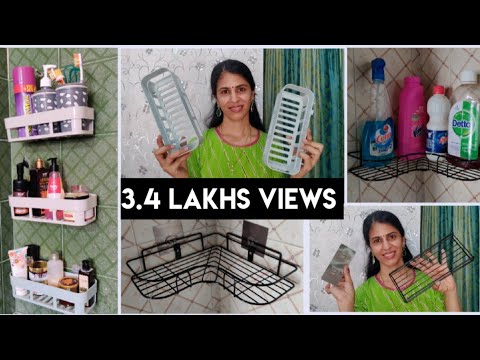 Stainless steel self adhesive metal bathroom corner rack wit...