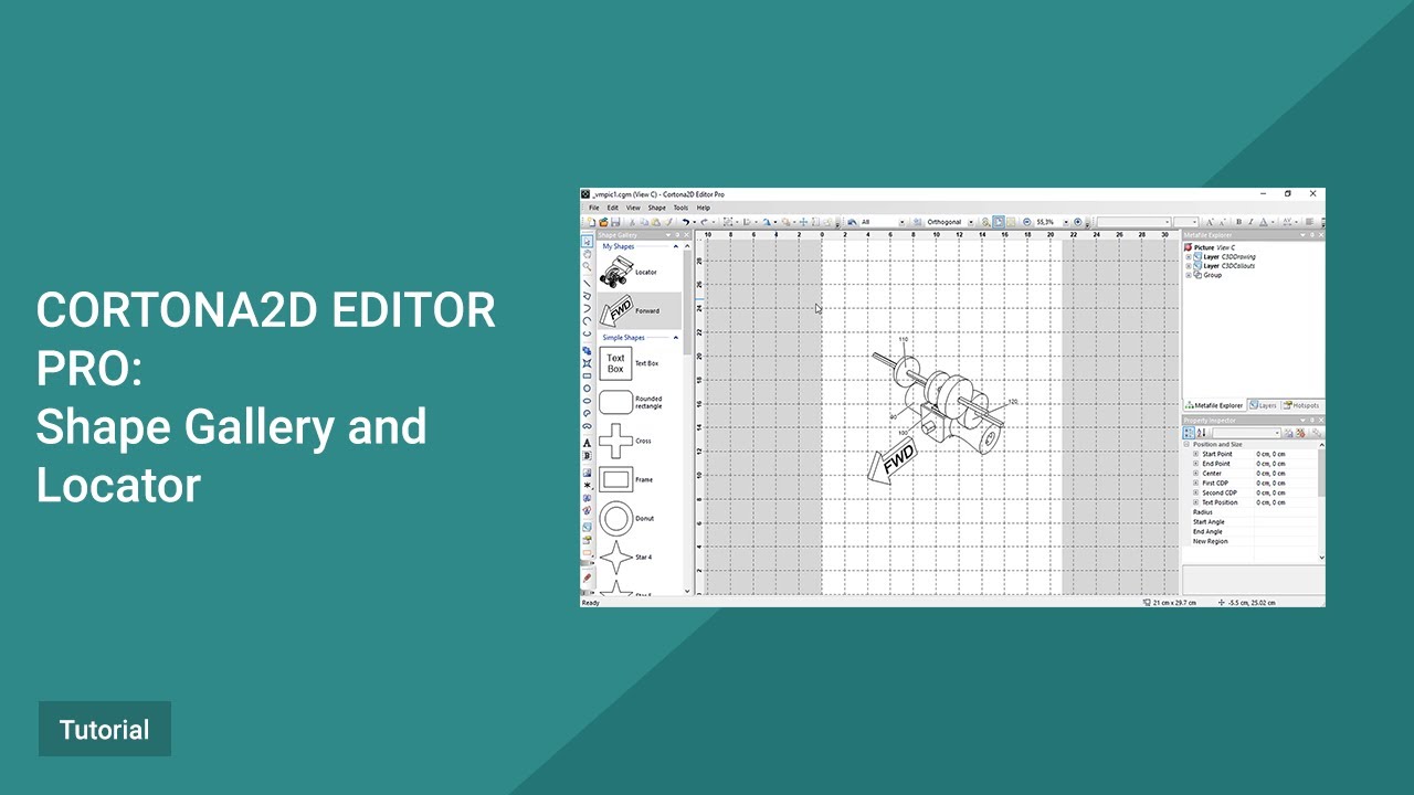 Cortona2D Editor Pro Tutorial. Shape gallery and locator.